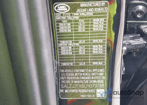 2020 Land Rover Range Rover Evoque S из США, поврежденный, VIN SALZJ2FX6LH079788